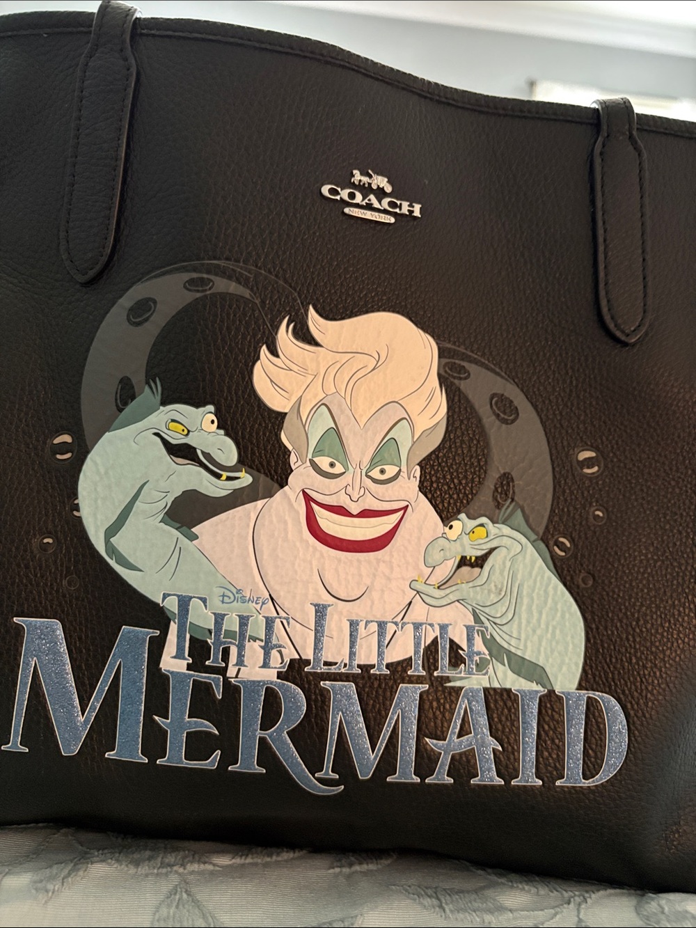 Coach Black Leather Tote with The Little Mermaid Ursula Graphic - Picture 2 of 8